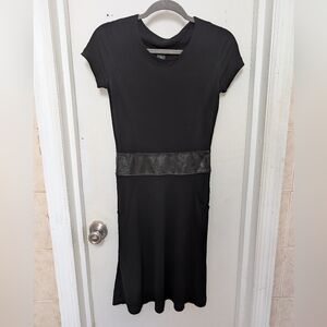 Club Monaco Little Black Dress 00 Knit Real Leather Trim